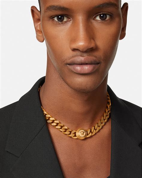 mens box chain necklace versace|Versace small medusa head necklace.